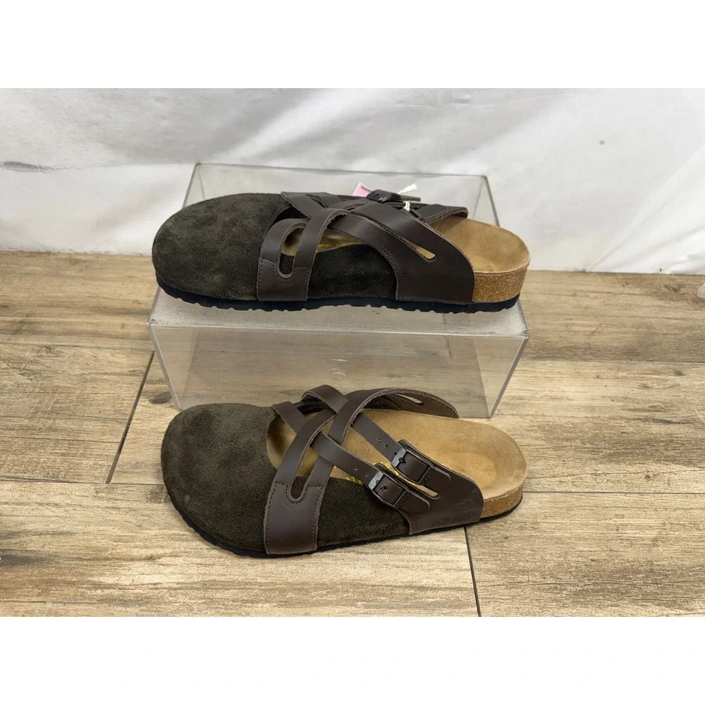 Papillio Birkenstock Tabora Brown Suede Leather Cross Strap Sandals 42 L11 M9 - Picture 3 of 9